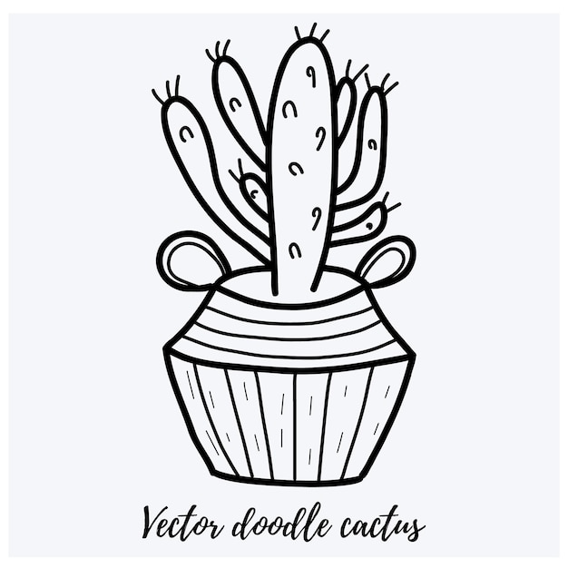 Vector doodle cactus illustration Black line art house plant in a pot. For designs and backgrounds