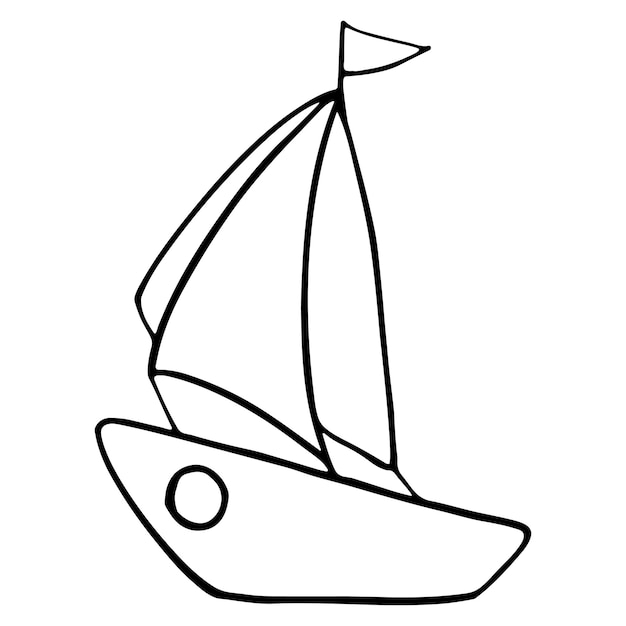 Barca del fumetto di doodle di vettore yacht della barca del mare disegnato a mano