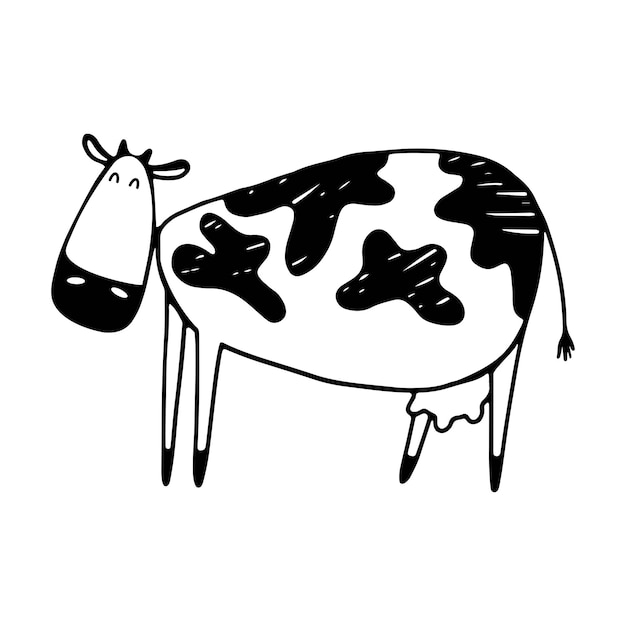 Vector doodle cow sketch black outline