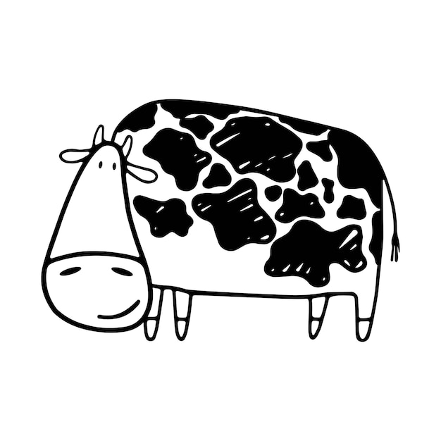 Vector doodle cow sketch black outline
