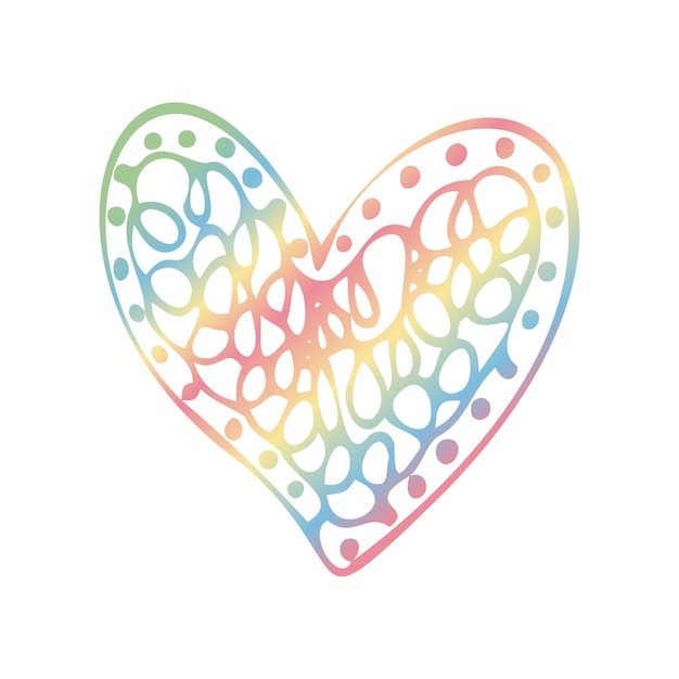 Cuore arcobaleno carino doodle vettoriale illustrazione disegnata a mano per il design sul tema delle relazioni di sentimenti di matrimonio d'amore di san valentino