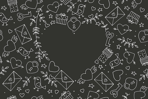 Vector doodle decorative romantic pattern on the theme of love Hand drawn vintage elements