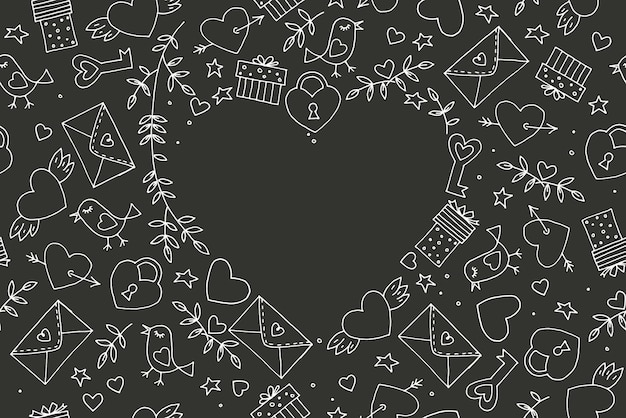 Vector doodle decorative romantic pattern on the theme of love hand drawn vintage elements