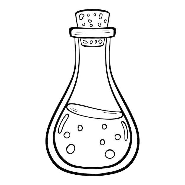 Vector doodle fles toverdrank hekserij glazen fles Alchemie elixer in glazen kolf Hand getekende illustratie van heks vergif