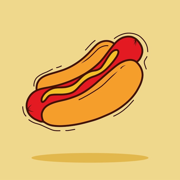 Vector Doodle Floating Hotdog colorful icon isolated