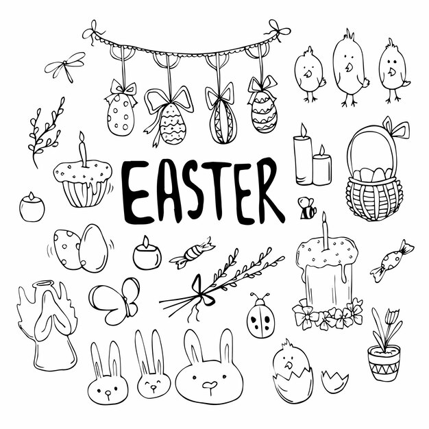 Vector Doodle Happy Easter Set