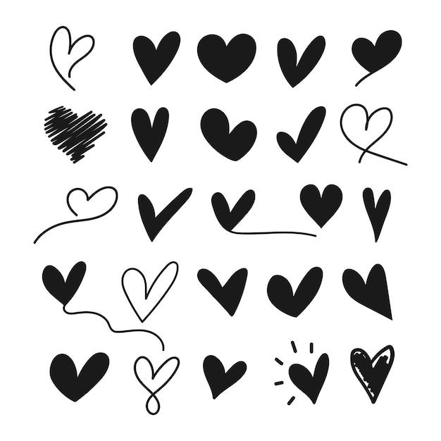 Vector doodle hearts collection Hand drawn heart symbols set