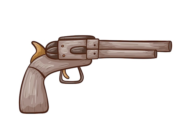 Vector doodle illustratie van een metalen authentieke cowboy revolver of pistool Sticker op het thema van de wilde westen criminelen