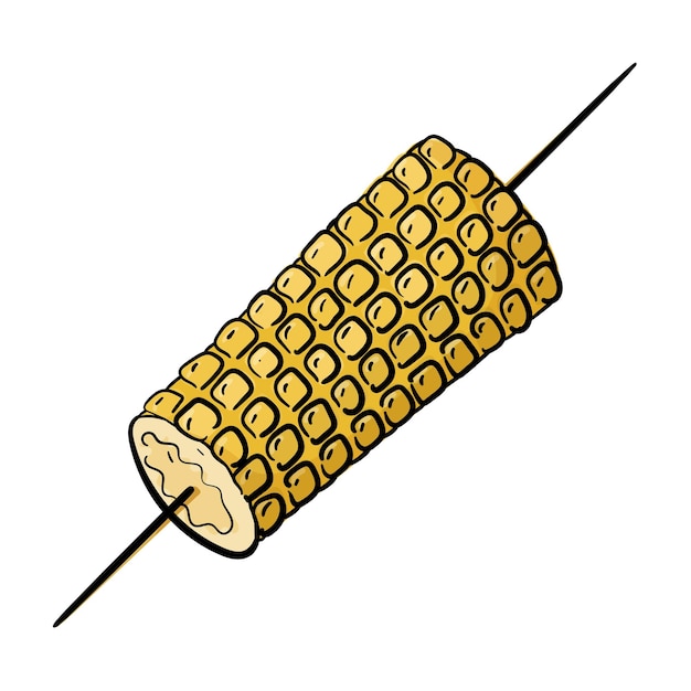 Vector doodle illustration of boiled corn on a skewer isolated on white