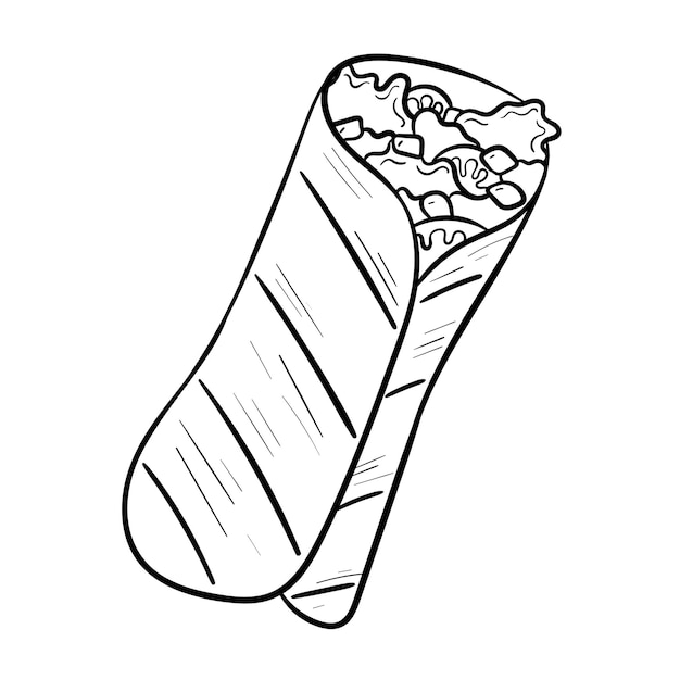 Vettore vector doodle illustrazione del cibo messicano tortilla burrito isolato su bianco