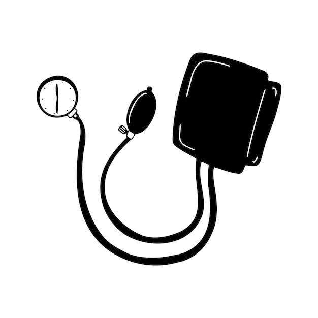 Vector doodle illustration of tonometer blood pressure measurement