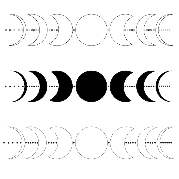 Vector vector doodle illustration with moon phases magic illustrations