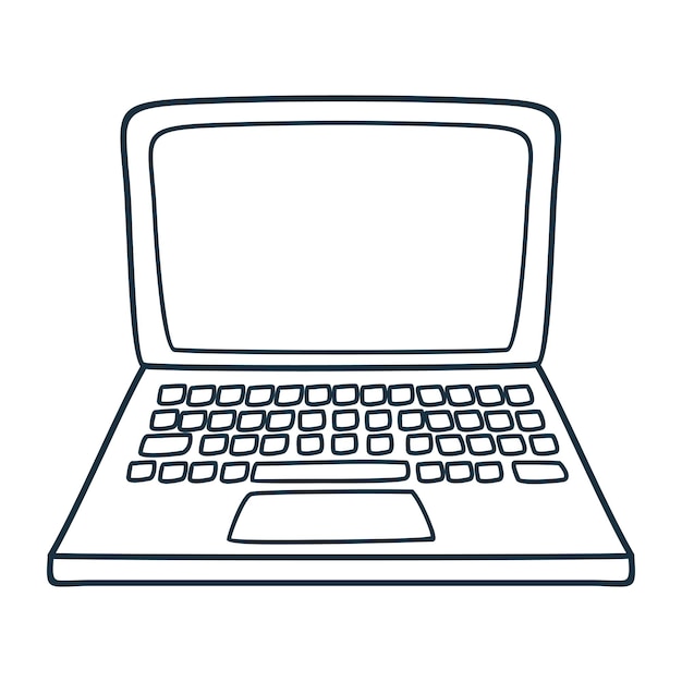 Vettore vettore doodle computer portatile disegnato a mano isolato su sfondo bianco