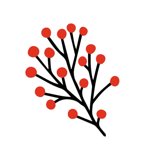 Vector doodle noordelijke plant met rode bessen Handgetekende kerst witner plant met bessen