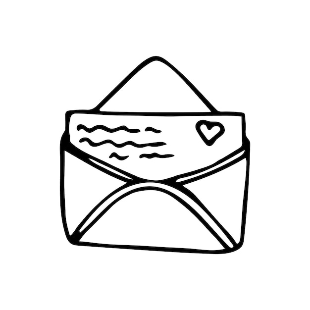 Vector doodle open envelope Cute letter with postcard Valentine's day clipart Outline