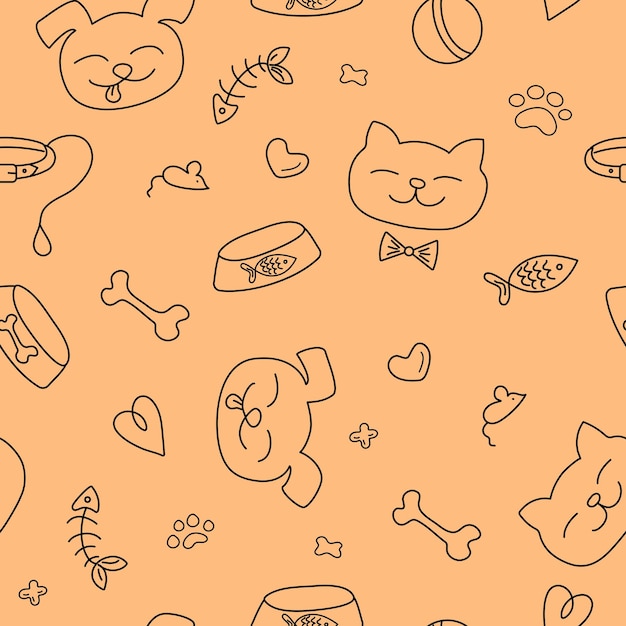 Vector doodle pattern of pet food