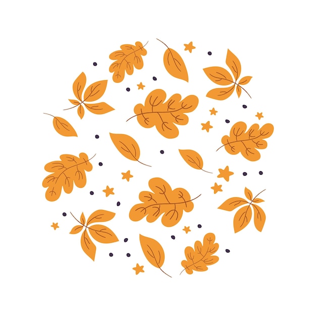 Vector doodle samenstelling cirkel van herfstbladeren ronde herfst ontwerpelement op witte achtergrond voor herfst herfst landbouw oogst Thanksgiving of Halloween ontwerpen