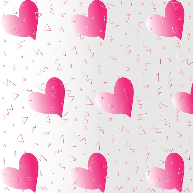 Vector doodle seamless pattern with creative pink hearts for Valentine's Day, weddings