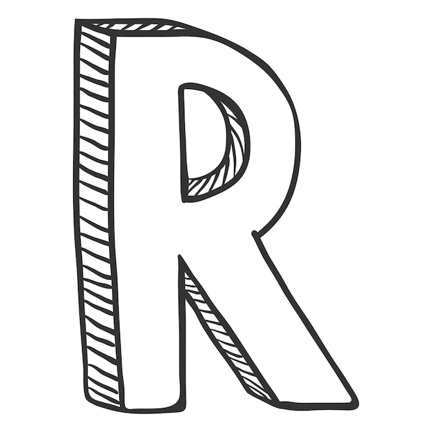 Vettore illustrazione di schizzo di scarabocchio vettoriale la lettera r