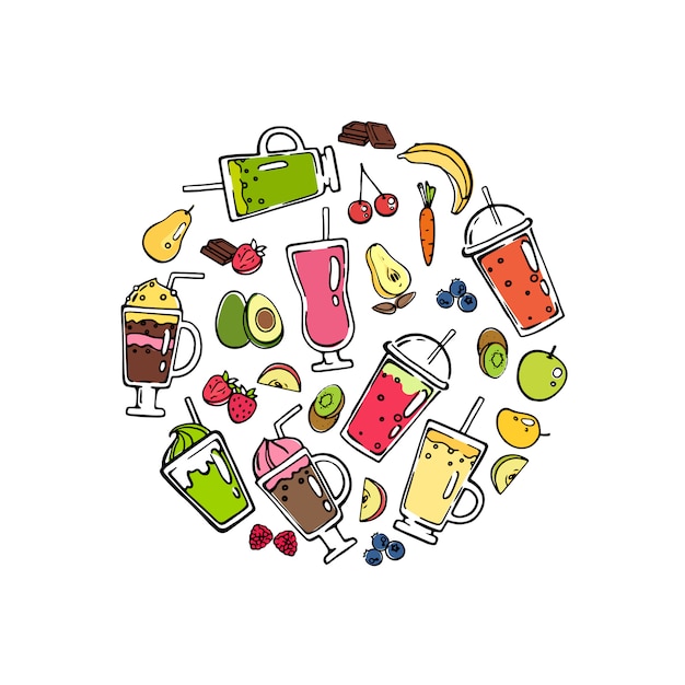 Vector doodle smoothie in circle shape illustration