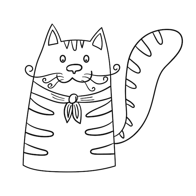 Vector vector doodle striped cat isolated linear hand drawn cat in cartoon style on white