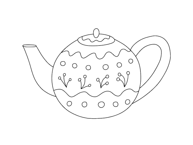 Vector doodle teapot with cute ornament Hand drawn teapot coloring page