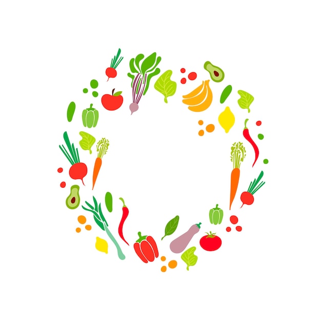 vector doodle vegetables circle frame blank template isolated on white background