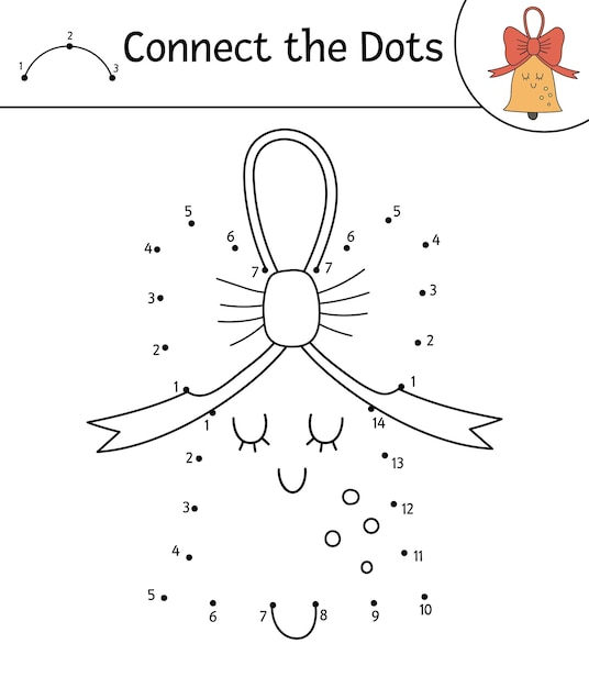 귀여운 벨이 있는 벡터 점대점입니다. 학교로 돌아가 점을 연결합니다. 아이들을 위한 가을 색칠공부.