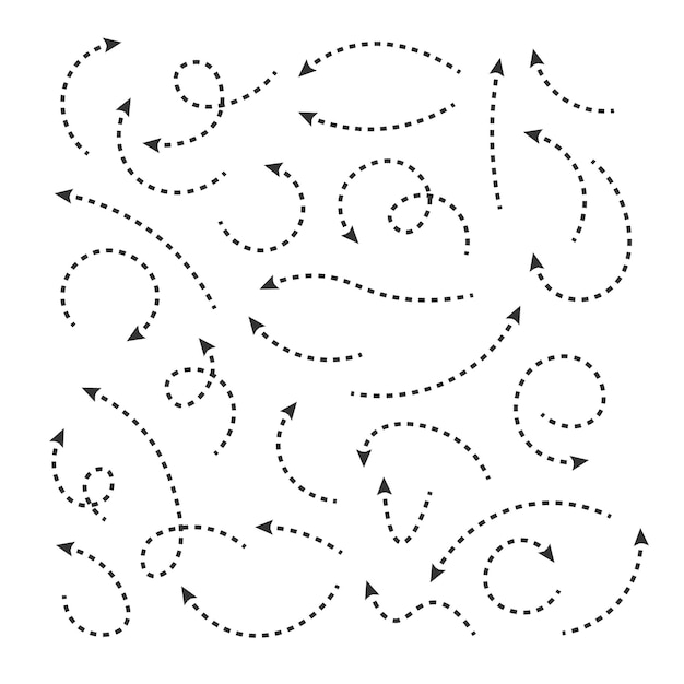 Vector vector dotted line arrows collection of black direction symbols drawing arrow isolated