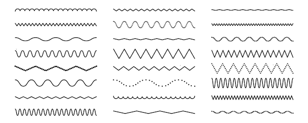 Vector dotted underlines Curvy ripple wiggle squiggles Vector illustration on a white background