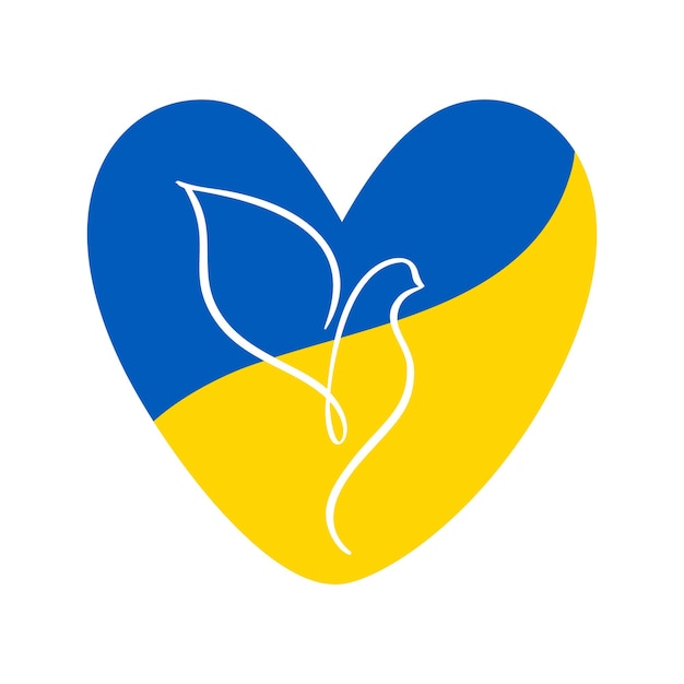 Vector dove of peace in the heart in blue and yellow colors of the flag of ukraine stop war in ukraine