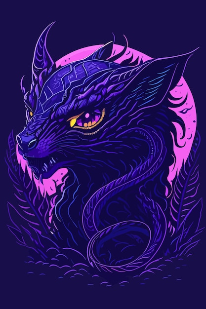 vector of dragon digital art in purple illustration art design logo poster and tshirt design