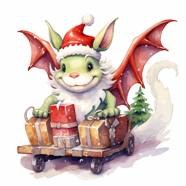 Vector dragon gifts christmas watercolor