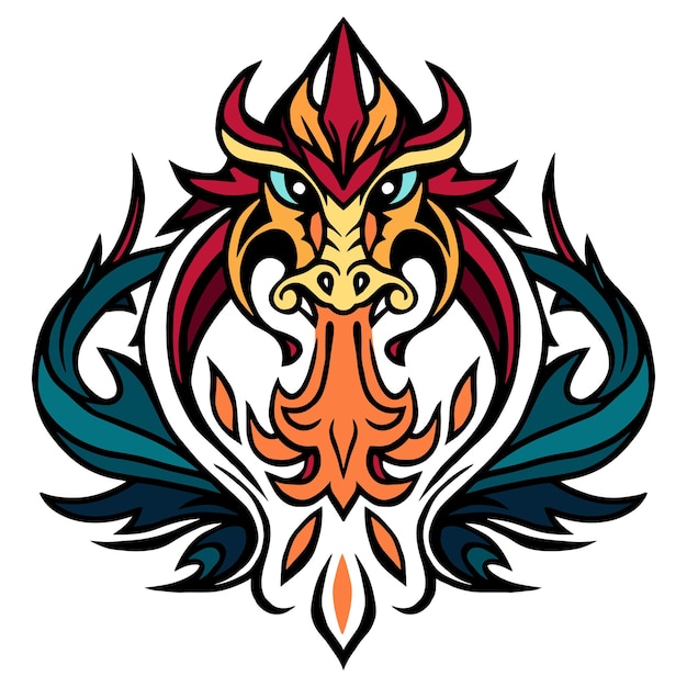 Vector dragon head with fire tattoo mascot illustration