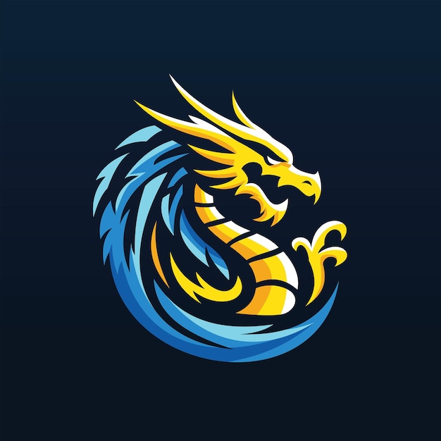 Logo del drago vettoriale giallo e blu