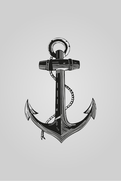 Vector drawing anchor with chain realistic style