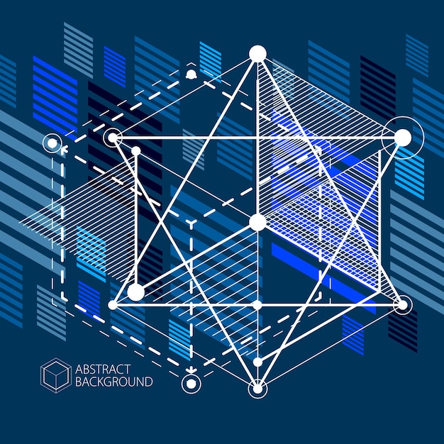 Vettore disegno vettoriale del sistema industriale nero blu creato con linee e cubi 3d. la moderna composizione geometrica può essere utilizzata come modello e layout.