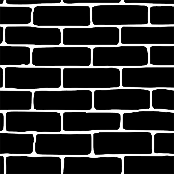 Vector vector drawing of a brick wall black and white background seamless pattern