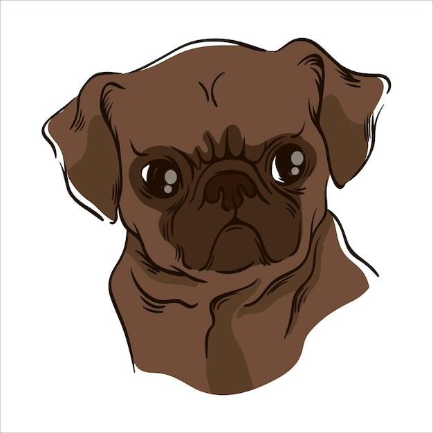 Vettore disegno vettoriale cane carino ritratto brabanon pug