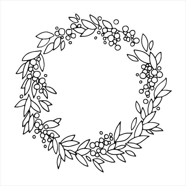 Vector vector drawing in doodle style. christmas wreath. simple illustration new year, winter