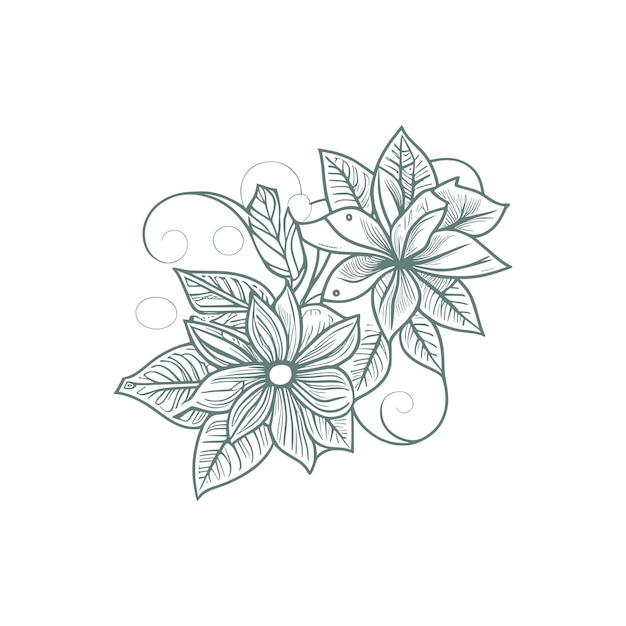 Vector drawing flowers stylized design isolated floral elements handdrawn illustration