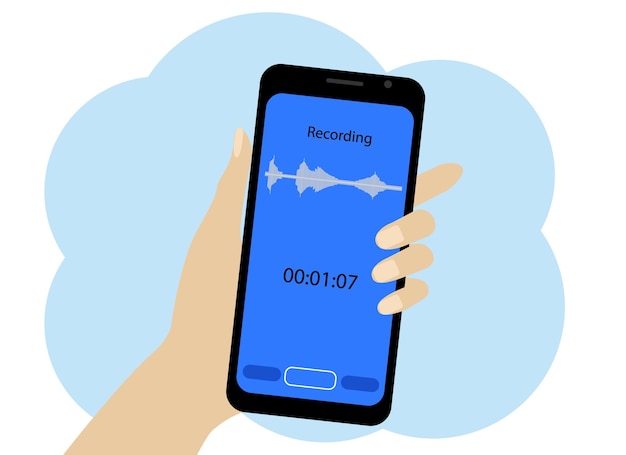 Vector vector drawing of a hand with a mobile phone. the phone is recording a voice message