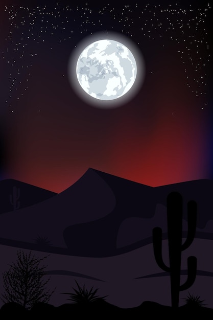 Vector vector drawing landscape night desert starry sky