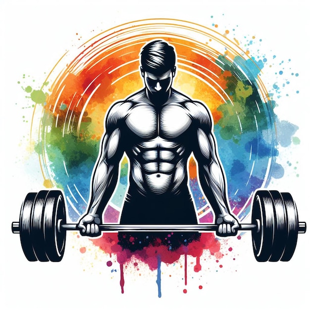 Vector a drawing of a man sitting on a barbell