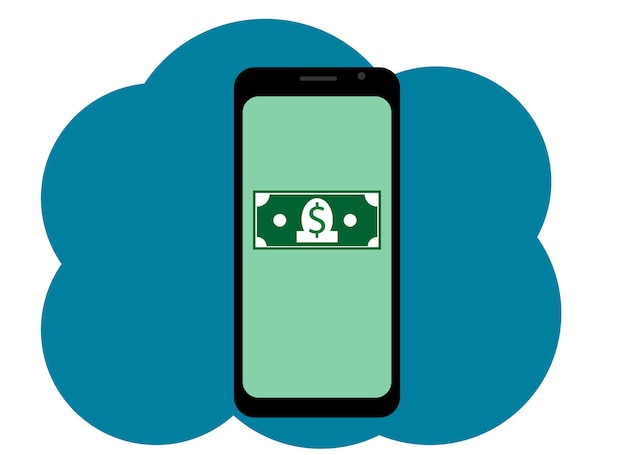 Vector vector drawing of a mobile phone with the image of a dollar bill. money symbol