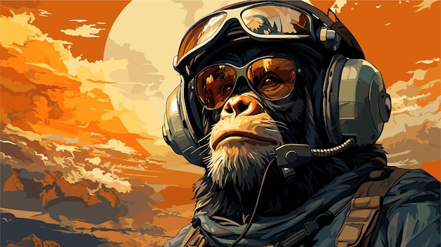 우주 비행사 헬멧에 원숭이의 드로잉 벡터