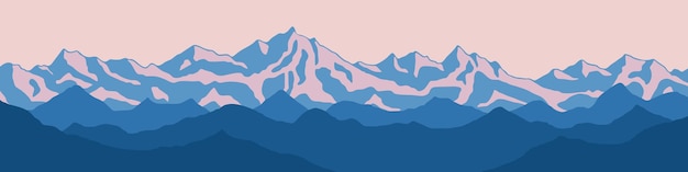 山を旅する山の風景のパノラマビューのベクトル描画