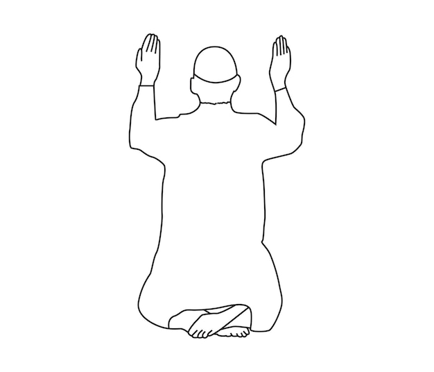 무슬림 남자가 기도하는 터 그림 라인 아트 손으로 그린