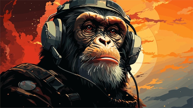 ベクトル 宇宙飛行士のヘルメットをかぶった猿のベクトル描画