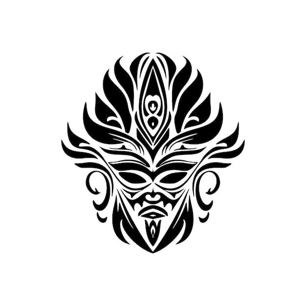 Вектор Векторный рисунок татуировки полинезийской маски в черно-белом цвете